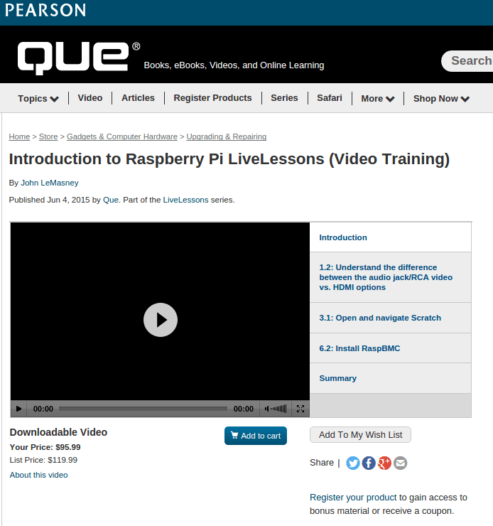 Introduction to Raspberry Pi LiveLessons  Video Training    Que