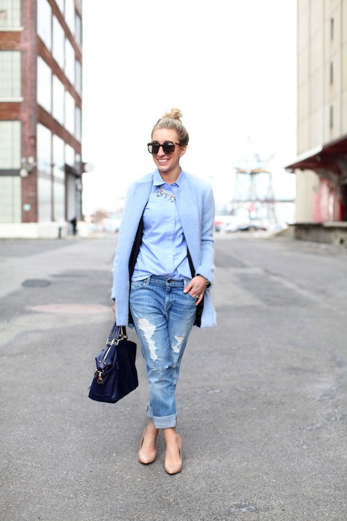 blue boyfriend coat