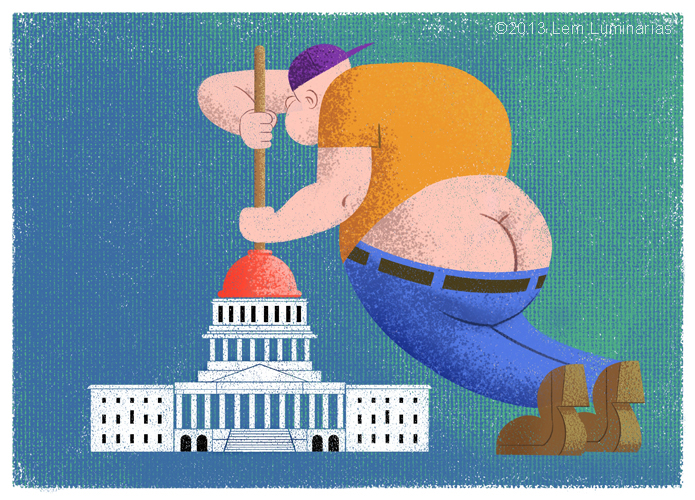 Cartoon of US Capitol Plumber by Lem Luminarias