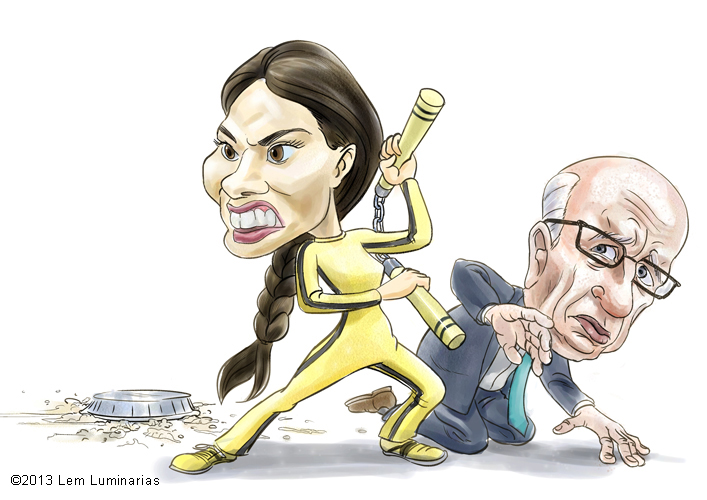Caricature of Wendi and Rupert Murdoch by Lem Luminarias