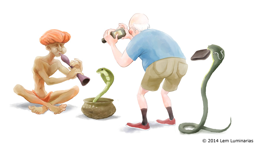Snake Charmer, Humorous Illustration by Lem Luminarias