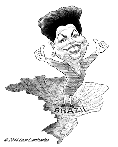 Caricature of Brazil President Dilma Rousseff by Lem Luminarias