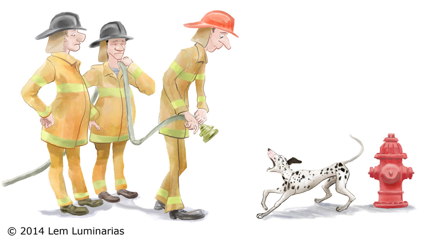 Firedog; Humorous illustration by Lem Luminarias