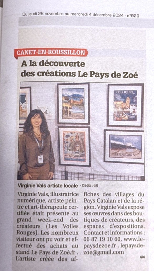 Article de presse mentionnant Le Pays de Zoé lors d'une exposition aux Voiles Rouges de Canet-en-Roussillon dans les Pyrénées-Orientales. Article de l'Indépendant.