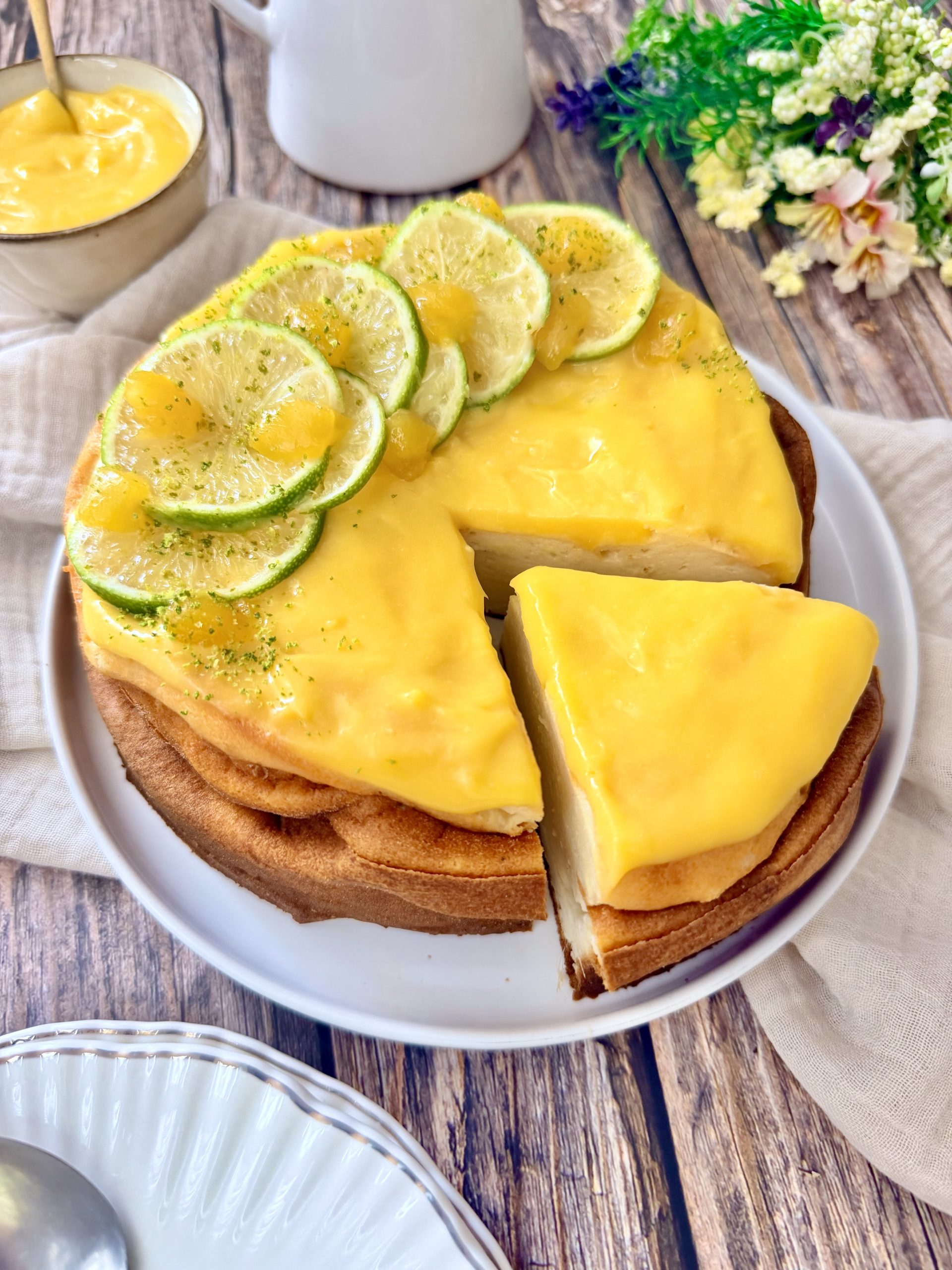 Gâteau au fromage blanc & citron vert, Mangue Curd