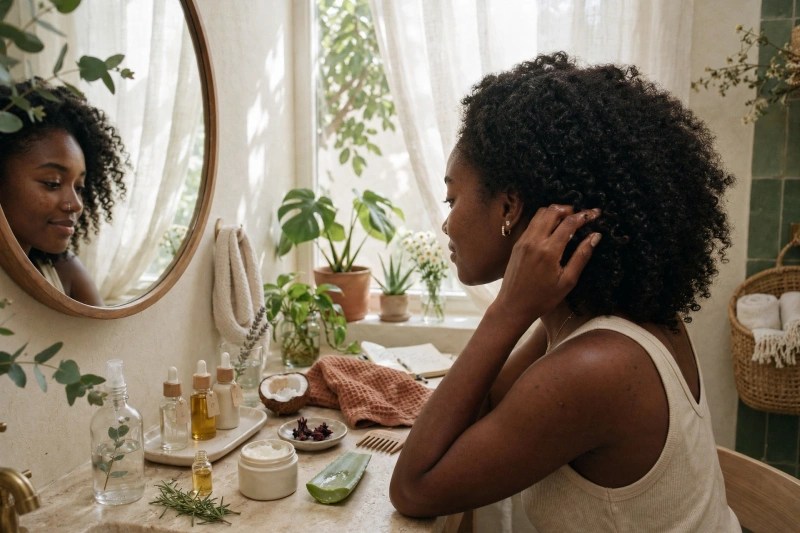hydrater cheveux crépus naturellement, cheveux bouclés routine hydratation, karité cheveux, huile de baobab cheveux