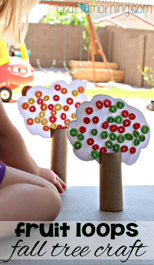 Toilet Paper Roll Fall Tree Craft Using Fruit Loops – Lesson Plans