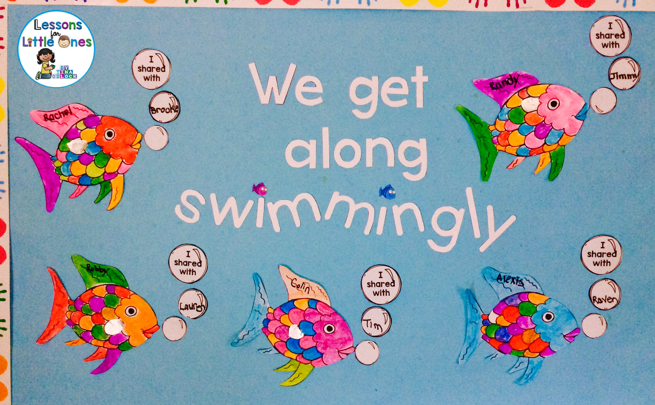 rainbow fish sharing activity classroom display lessons for little ones by tina o block