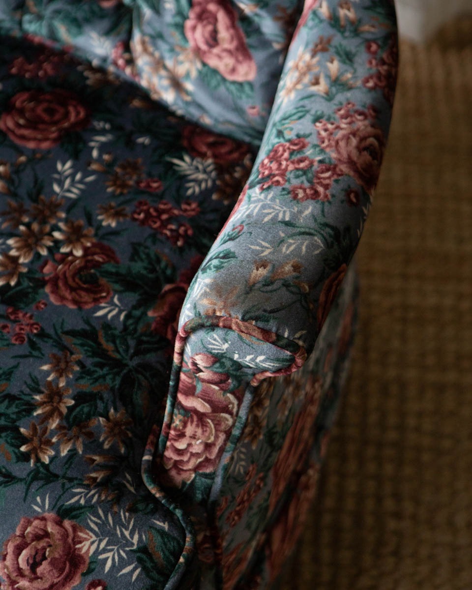 Pair of Vintage Tufted Floral Velvet High Back Chairs - Image 6