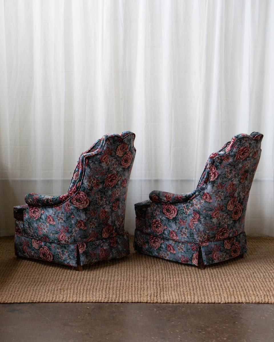 Pair of Vintage Tufted Floral Velvet High Back Chairs - Image 11