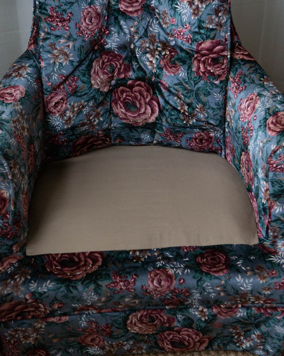 Pair of Vintage Tufted Floral Velvet High Back Chairs - Image 12