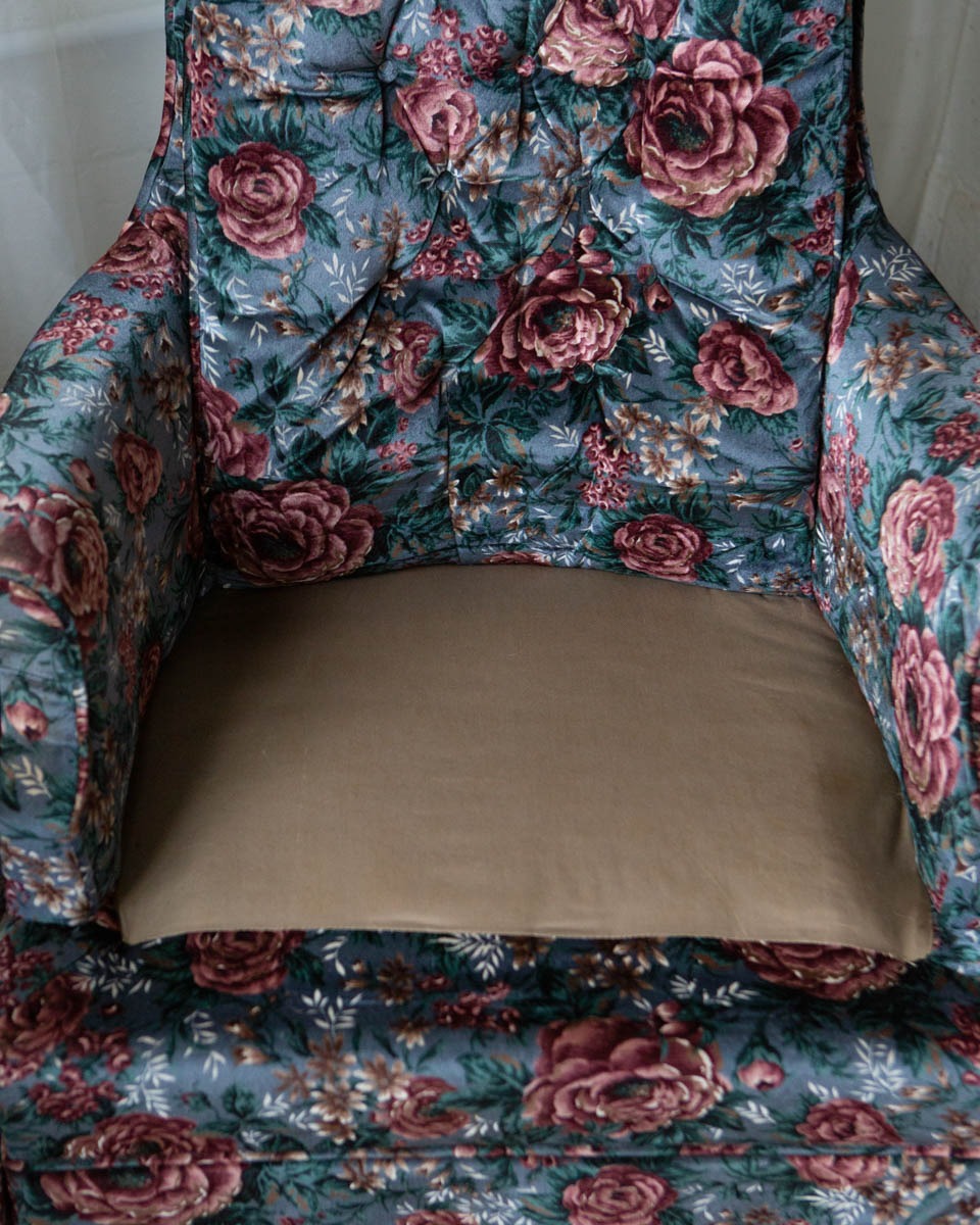 Pair of Vintage Tufted Floral Velvet High Back Chairs - Image 13