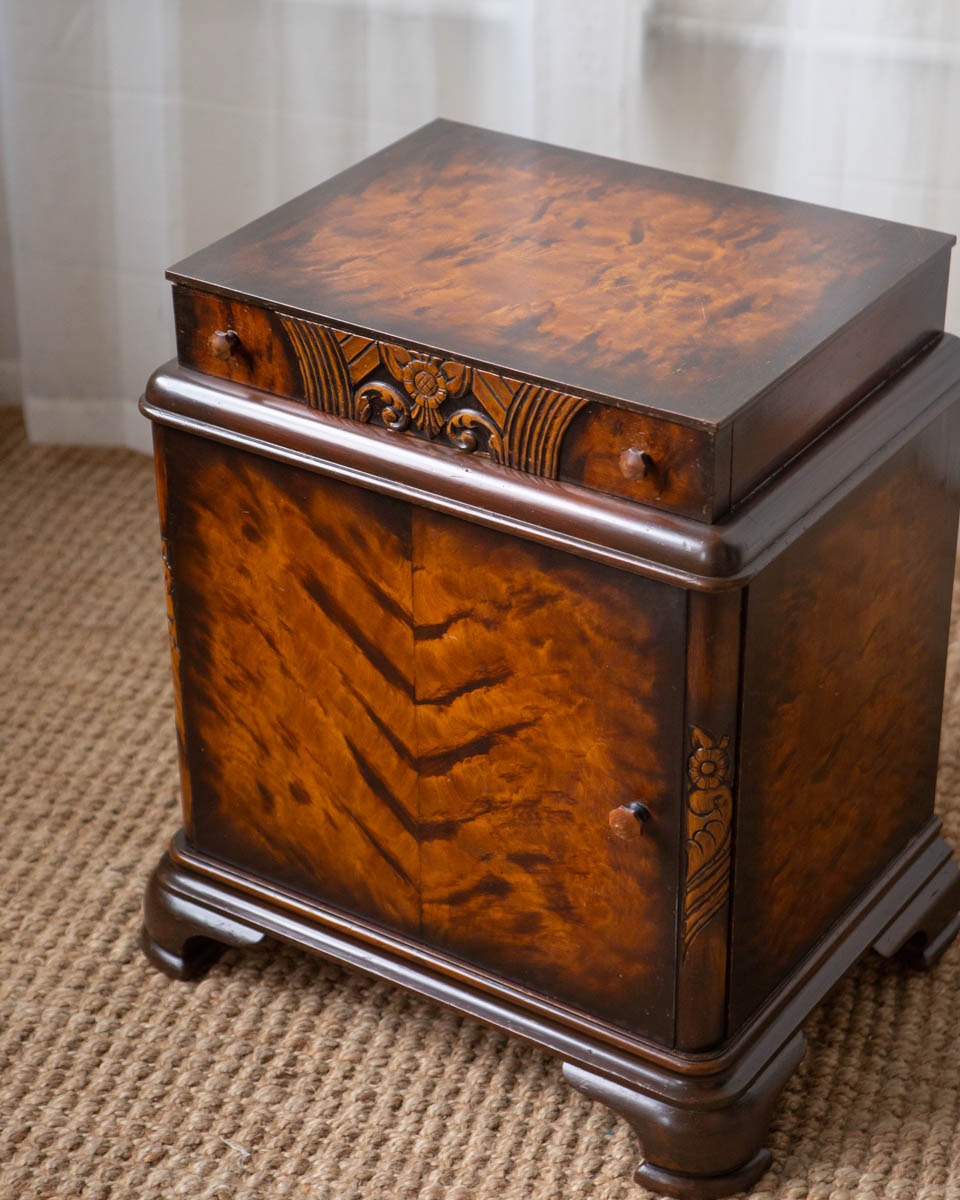 Art Deco Faux Burlwood Nightstand - Image 12
