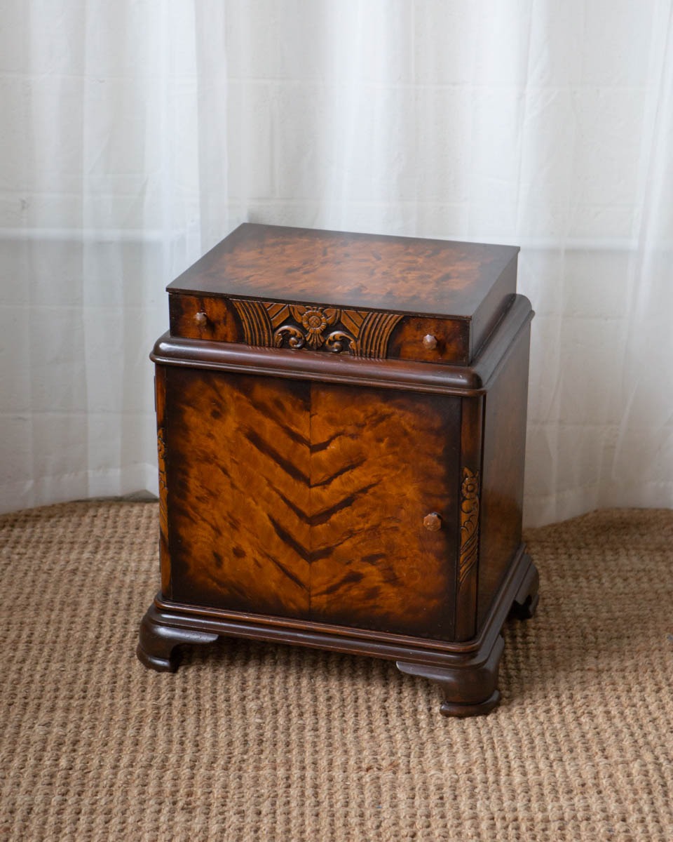 Art Deco Faux Burlwood Nightstand - Image 11