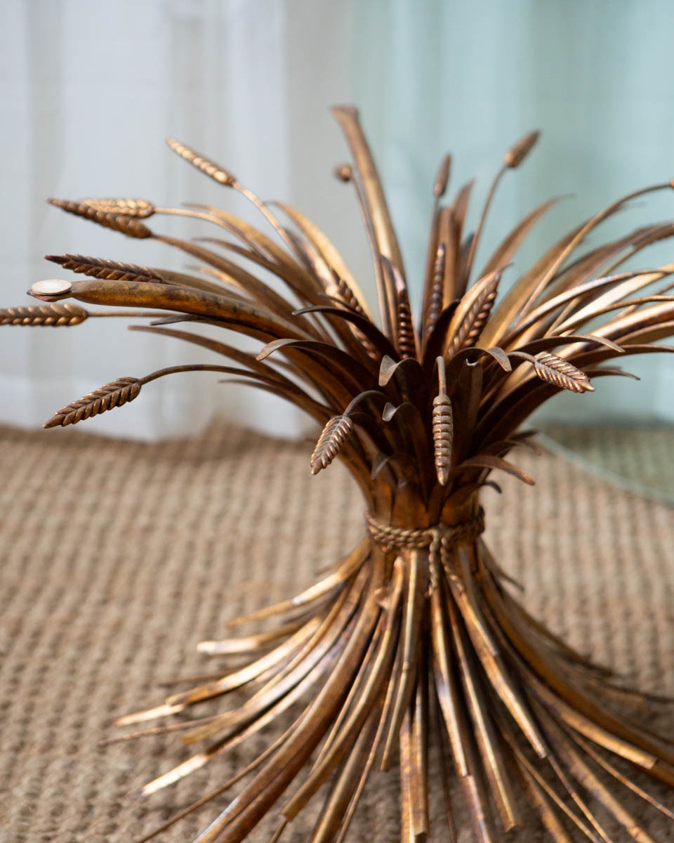 Vintage Gold Sheaf Wheat Coffee Table - Image 7