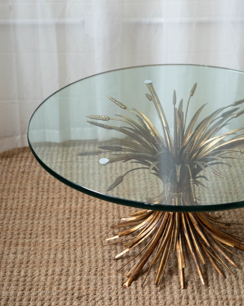 Vintage Gold Sheaf Wheat Coffee Table - Image 3