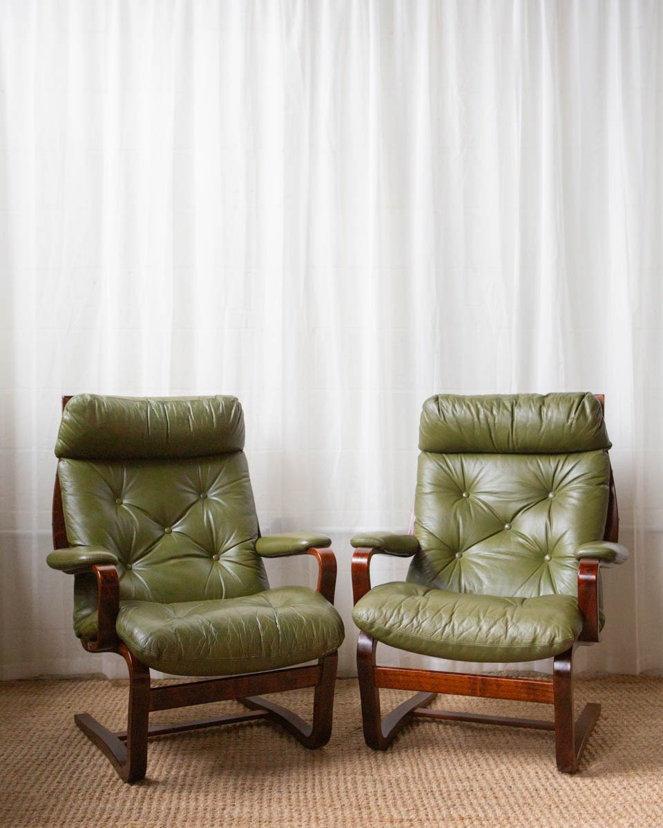 Vintage beech and leather chairs from Norway