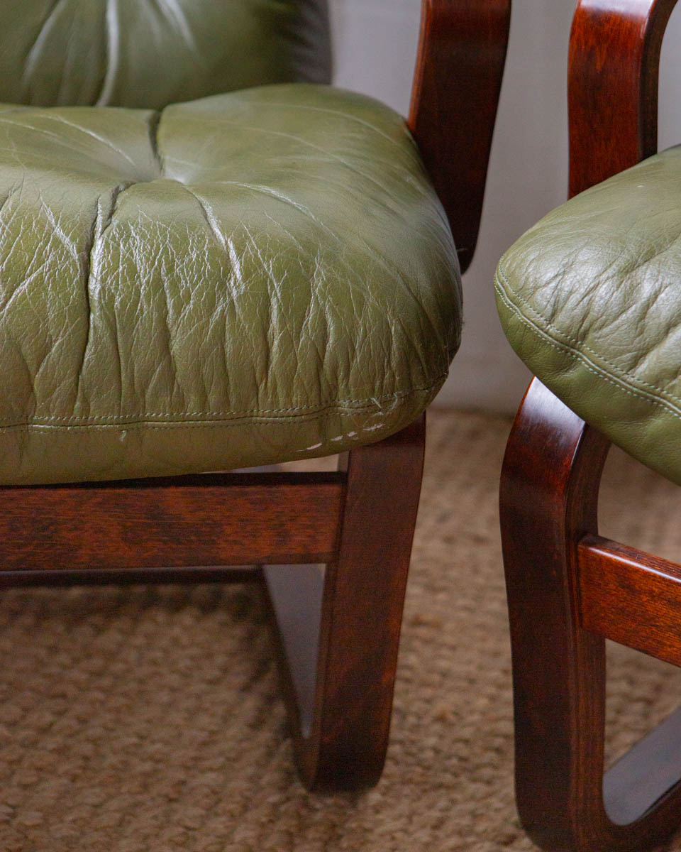 Vintage beech and leather chairs from Norway