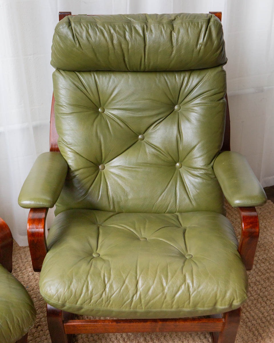 Vintage beech and leather chairs from Norway