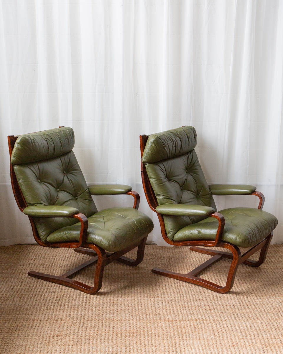 Vintage beech and leather chairs from Norway