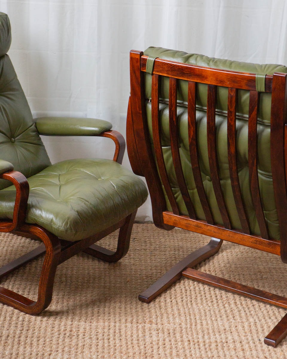 Vintage beech and leather chairs from Norway