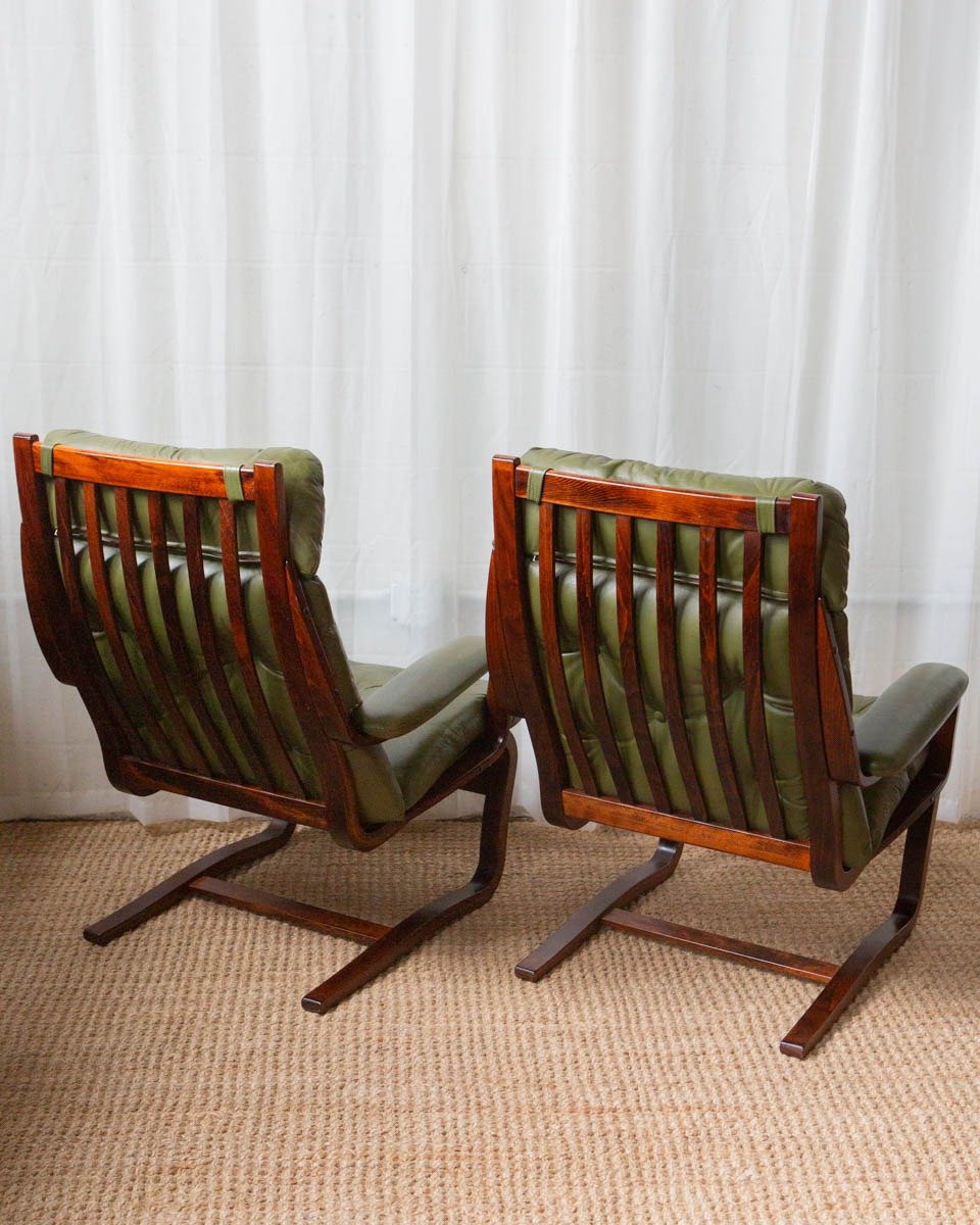 Vintage beech and leather chairs from Norway