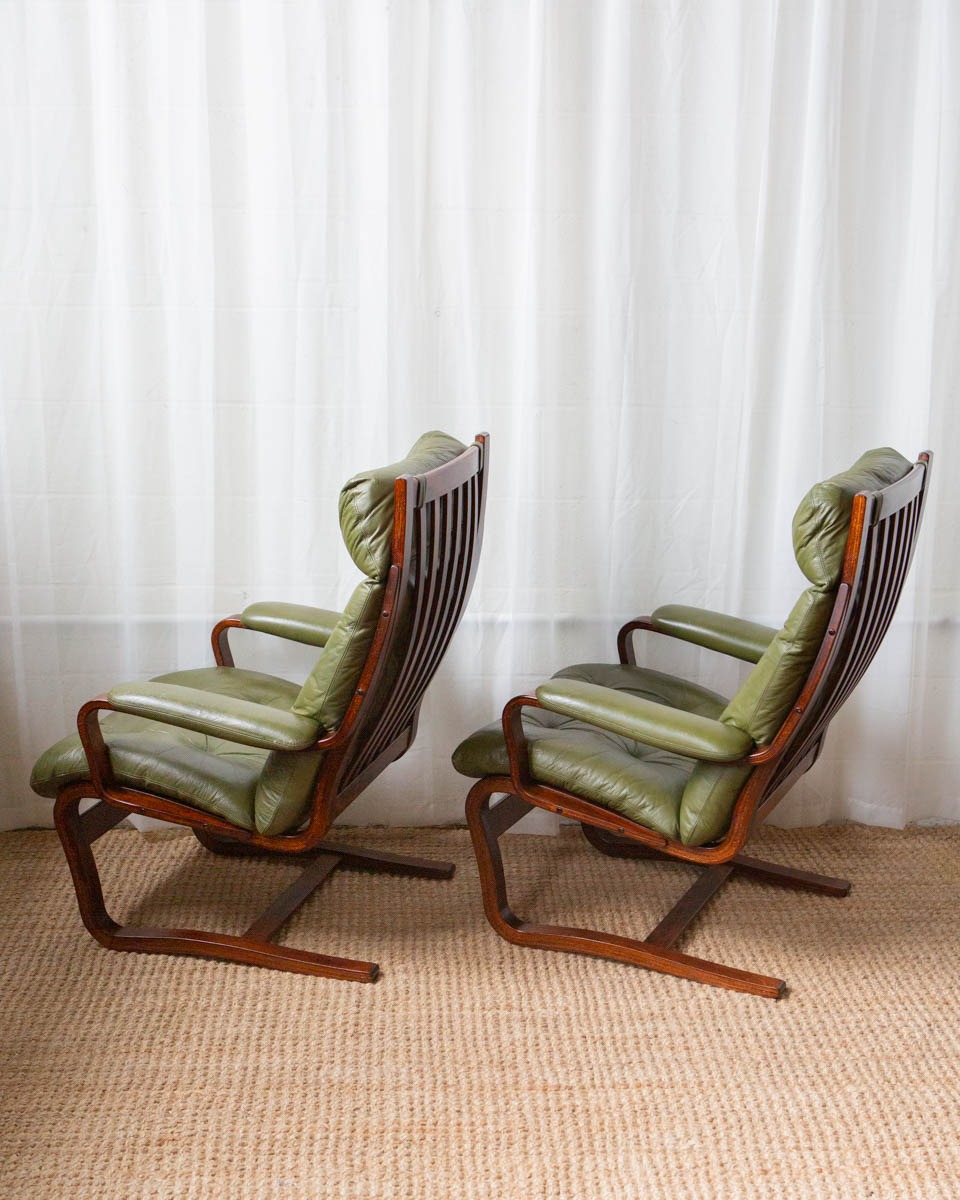 Vintage beech and leather chairs from Norway