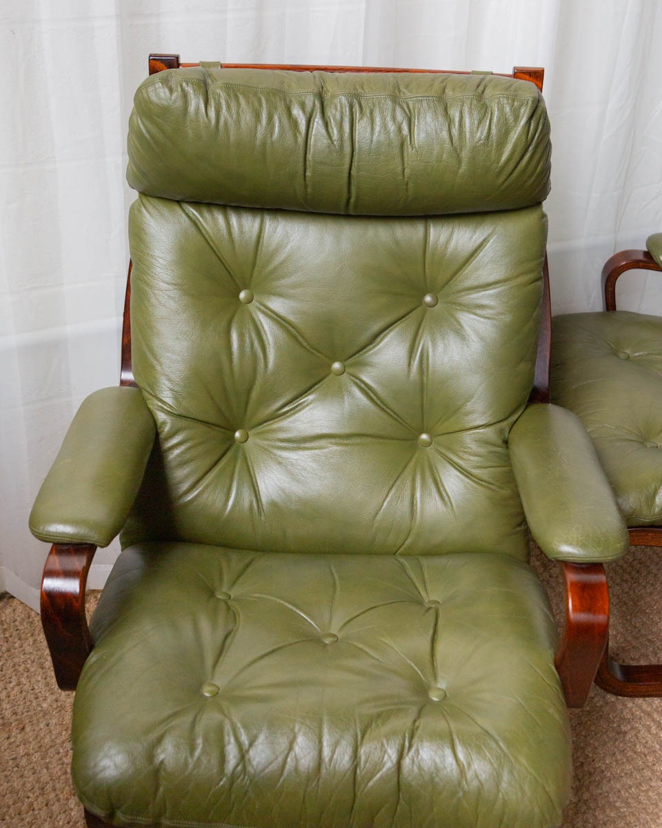 Vintage beech and leather chairs from Norway