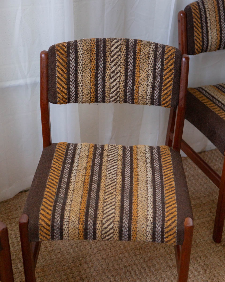teak and wool Danish dining chairs