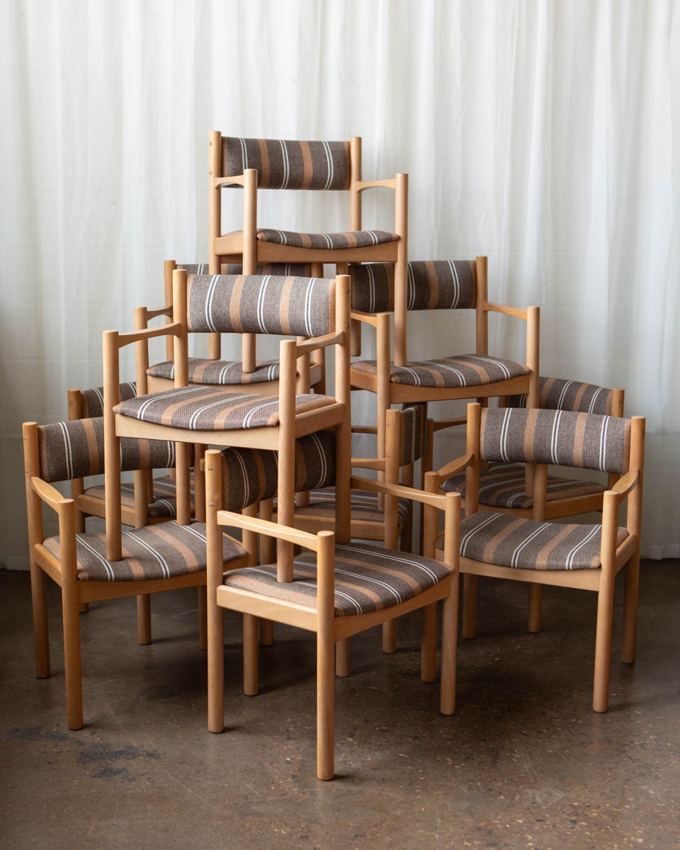 1970s Danish Beech and Wool Dining Chairs