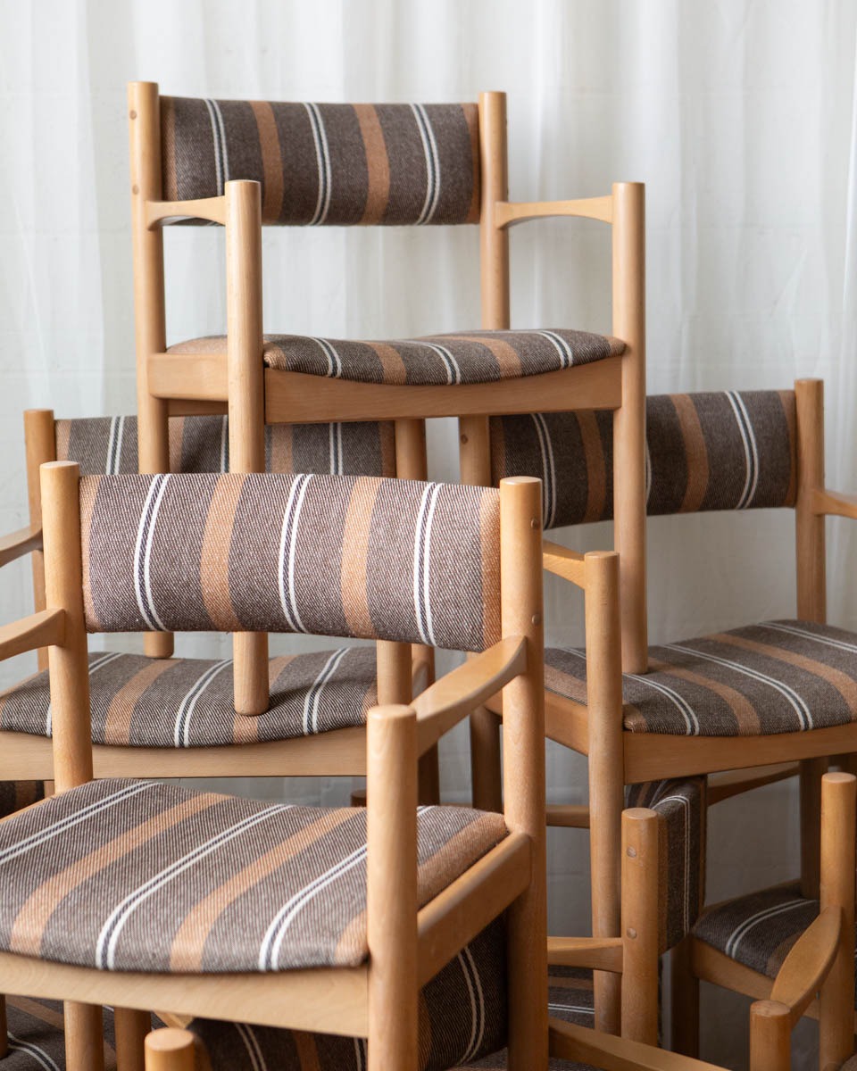 1970s Danish Beech and Wool Dining Chairs