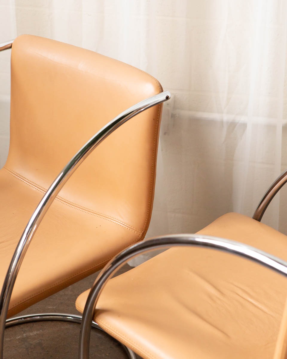 1970s Saporiti Chrome and Leather Italian Armchairs – Set of 6