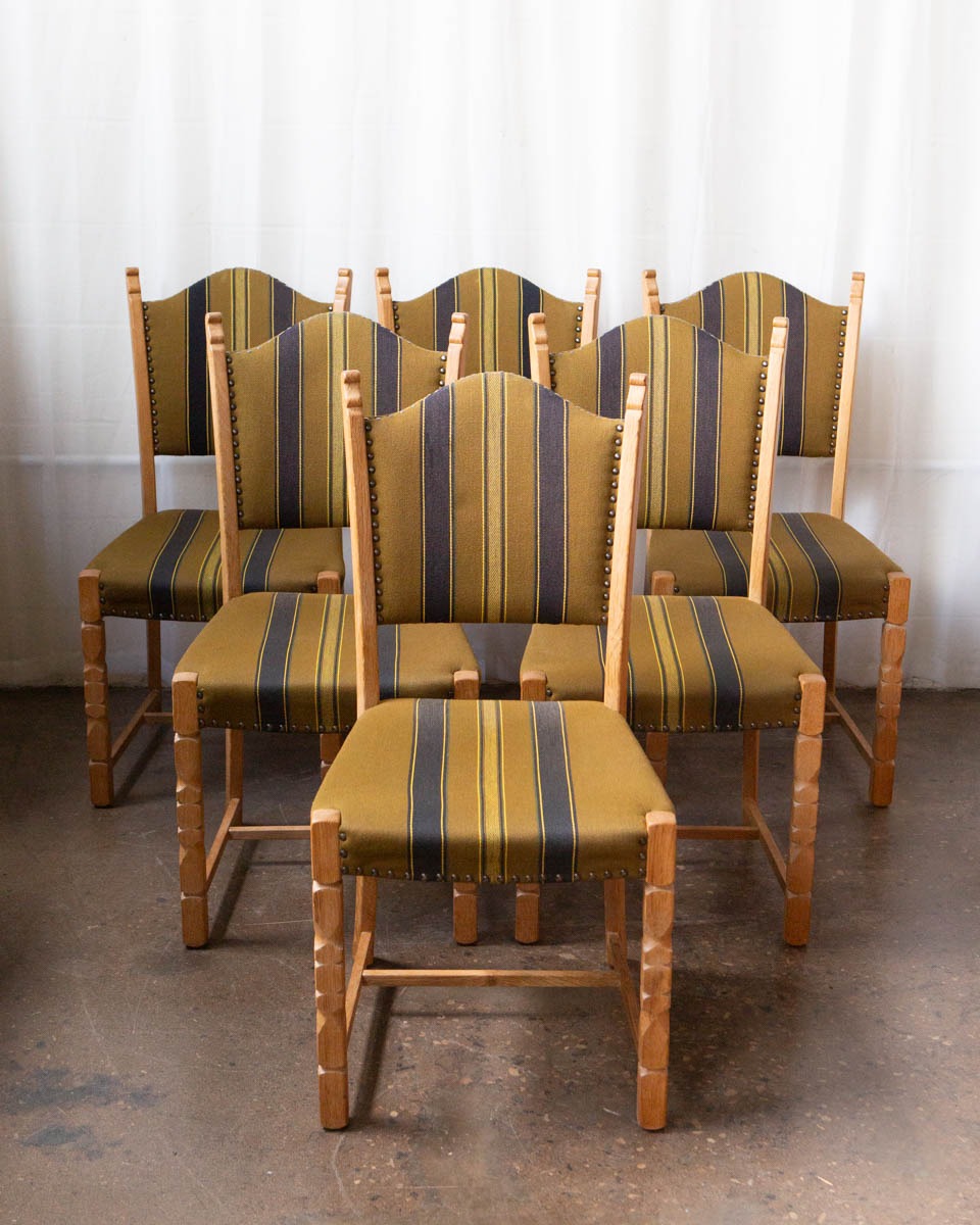 Set of Six Danish Modern Oak Dining Chairs in the Style of Henning Kjærnulf — 1970s