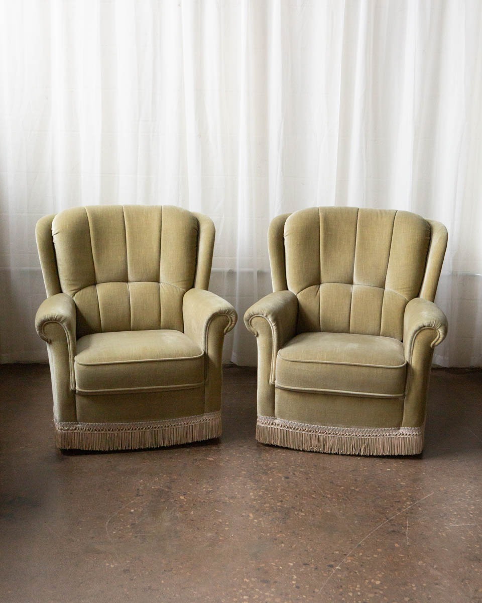 Pair of Danish Mid-Century Velour Lounge Chairs — 1970s