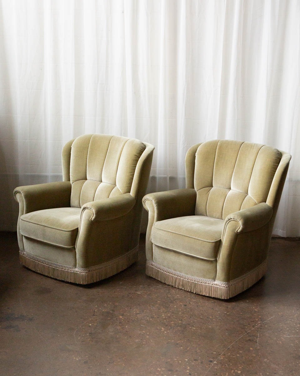 Pair of Danish Mid-Century Velour Lounge Chairs — 1970s