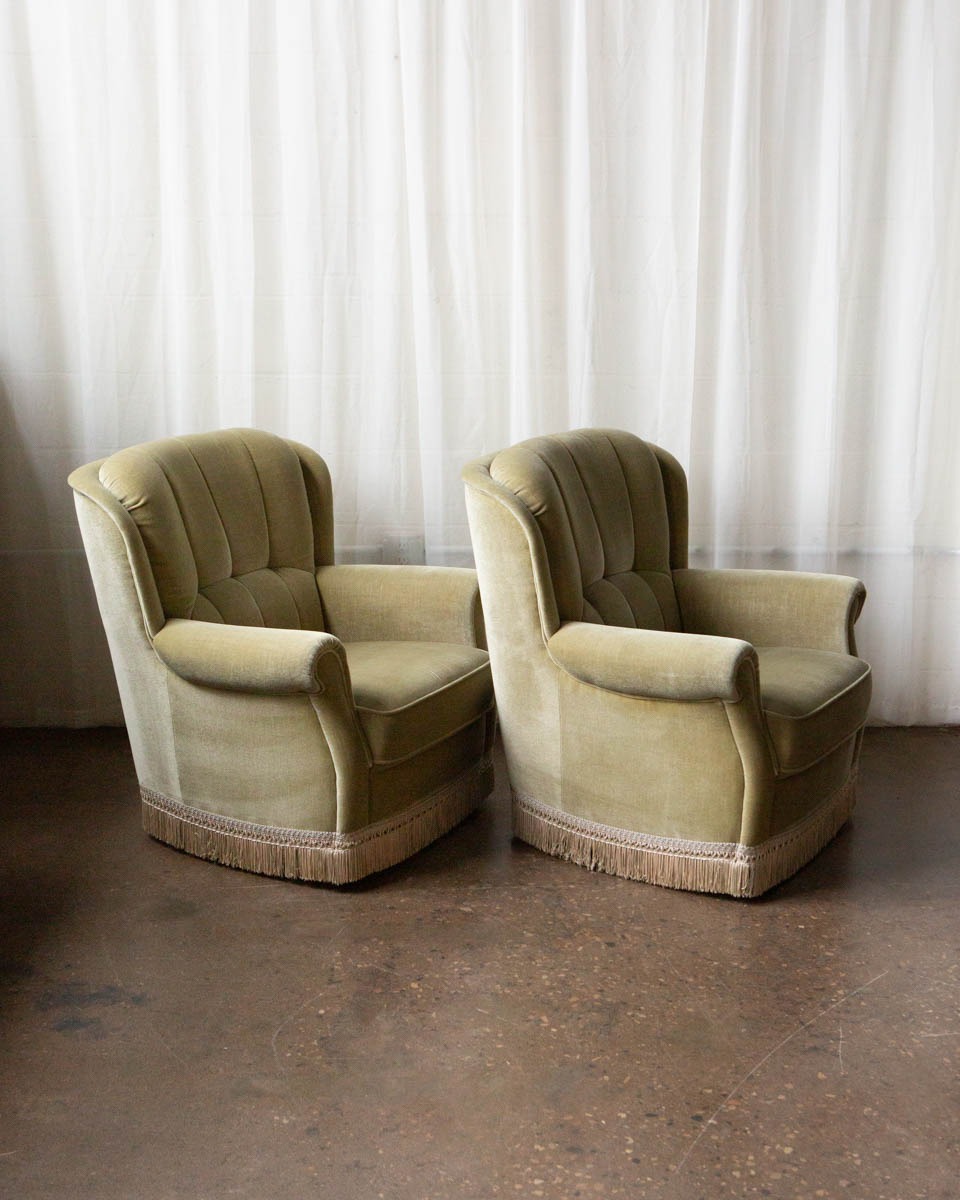 Pair of Danish Mid-Century Velour Lounge Chairs — 1970s