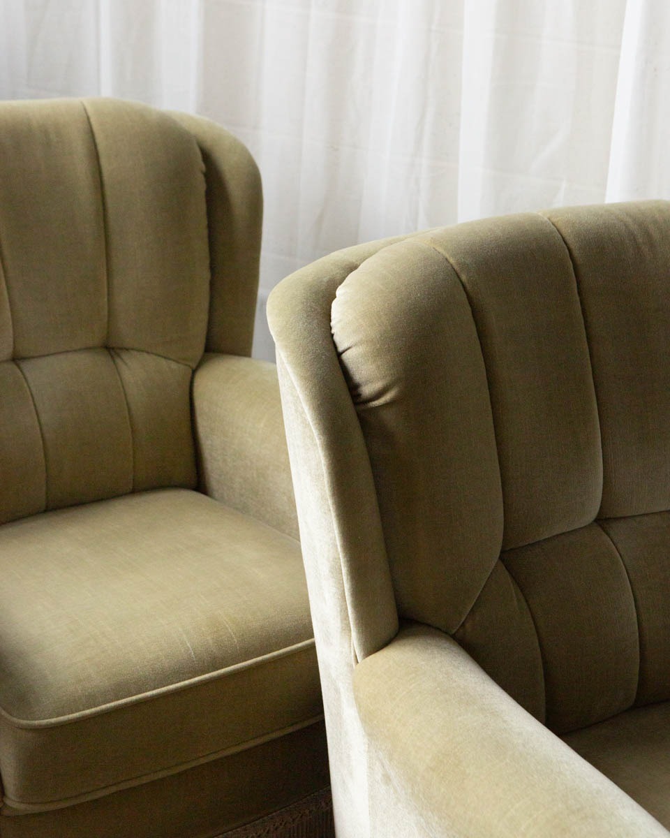 Pair of Danish Mid-Century Velour Lounge Chairs — 1970s