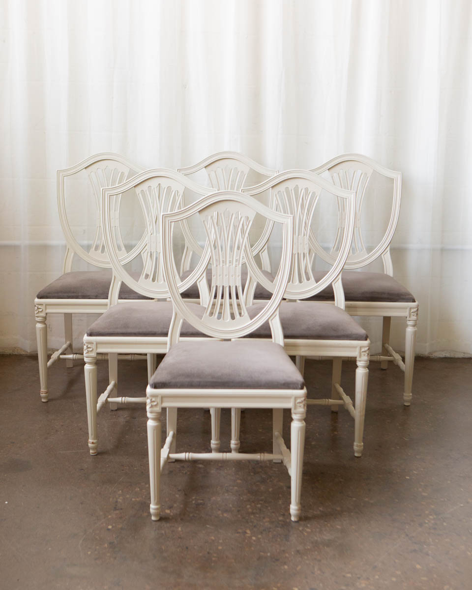 Set of Seven Swedish Gustavian-Style Painted Dining Chairs — 20th Century