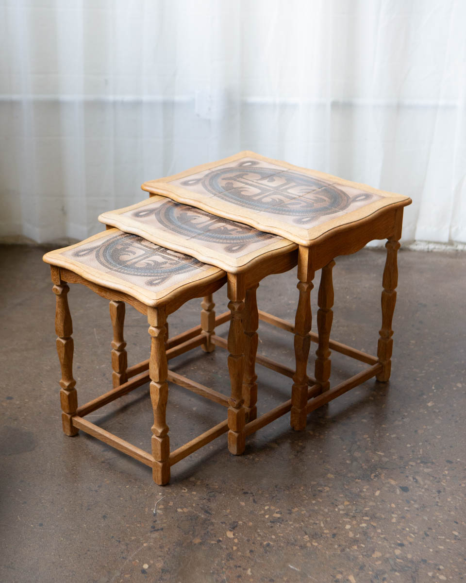 Henning Kjærnulf Danish Oak & Tile Nesting Tables — Edmund Pedersen