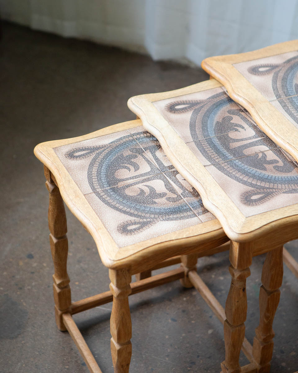 Henning Kjærnulf Danish Oak & Tile Nesting Tables — Edmund Pedersen