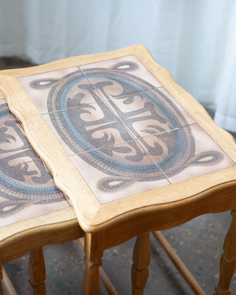 Henning Kjærnulf Danish Oak & Tile Nesting Tables — Edmund Pedersen