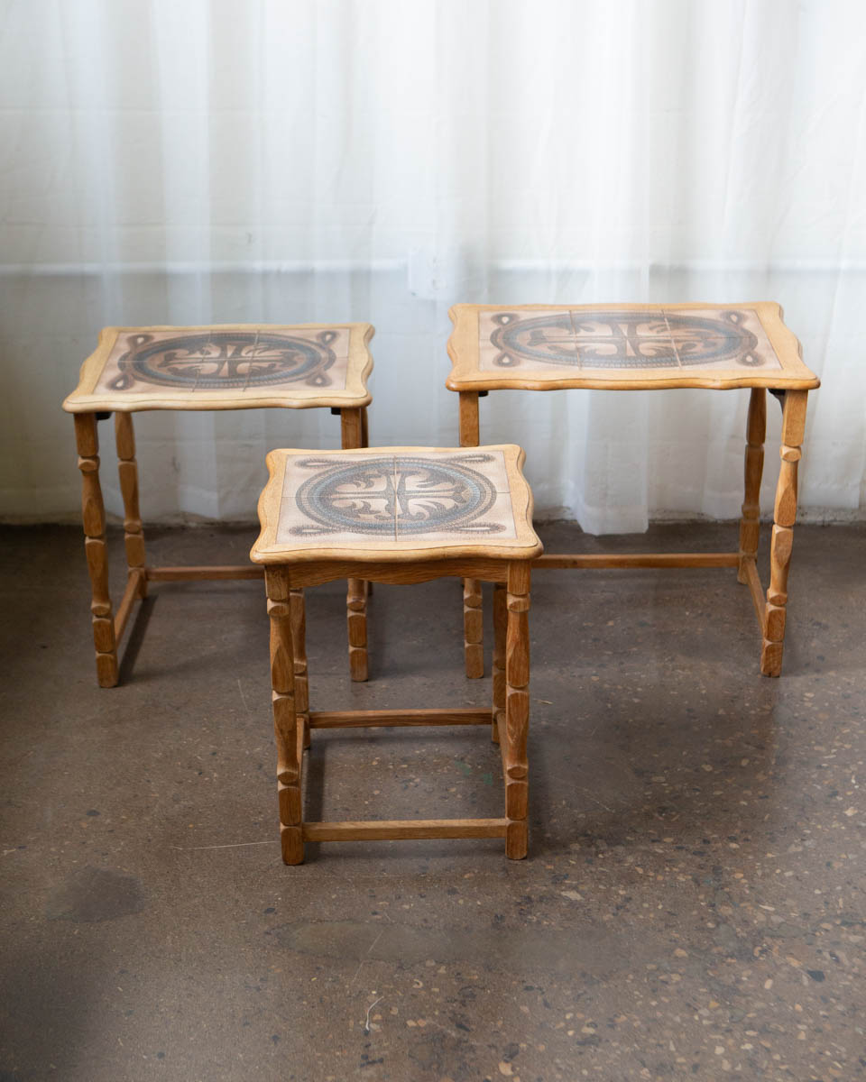 Henning Kjærnulf Danish Oak & Tile Nesting Tables — Edmund Pedersen