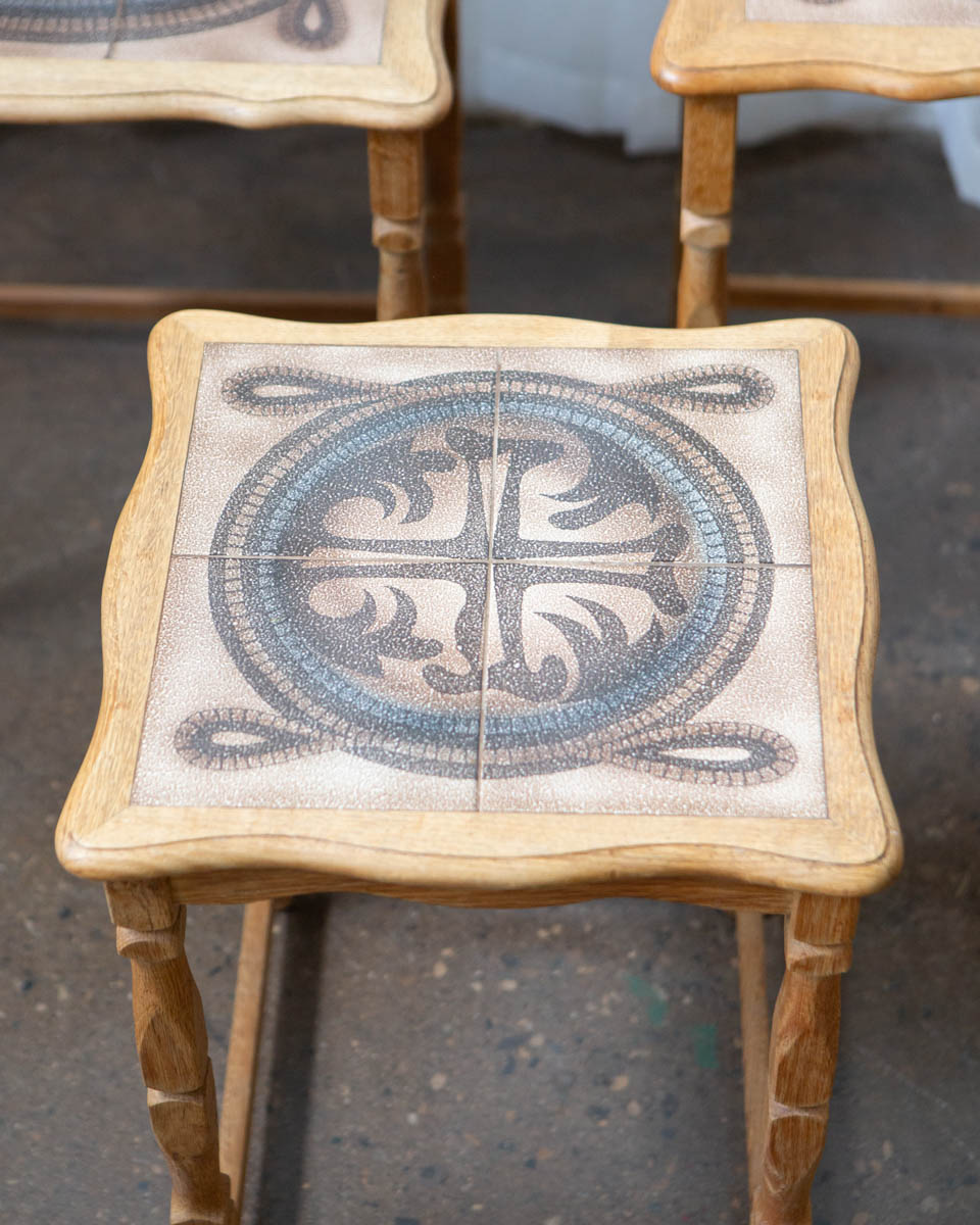 Henning Kjærnulf Danish Oak & Tile Nesting Tables — Edmund Pedersen