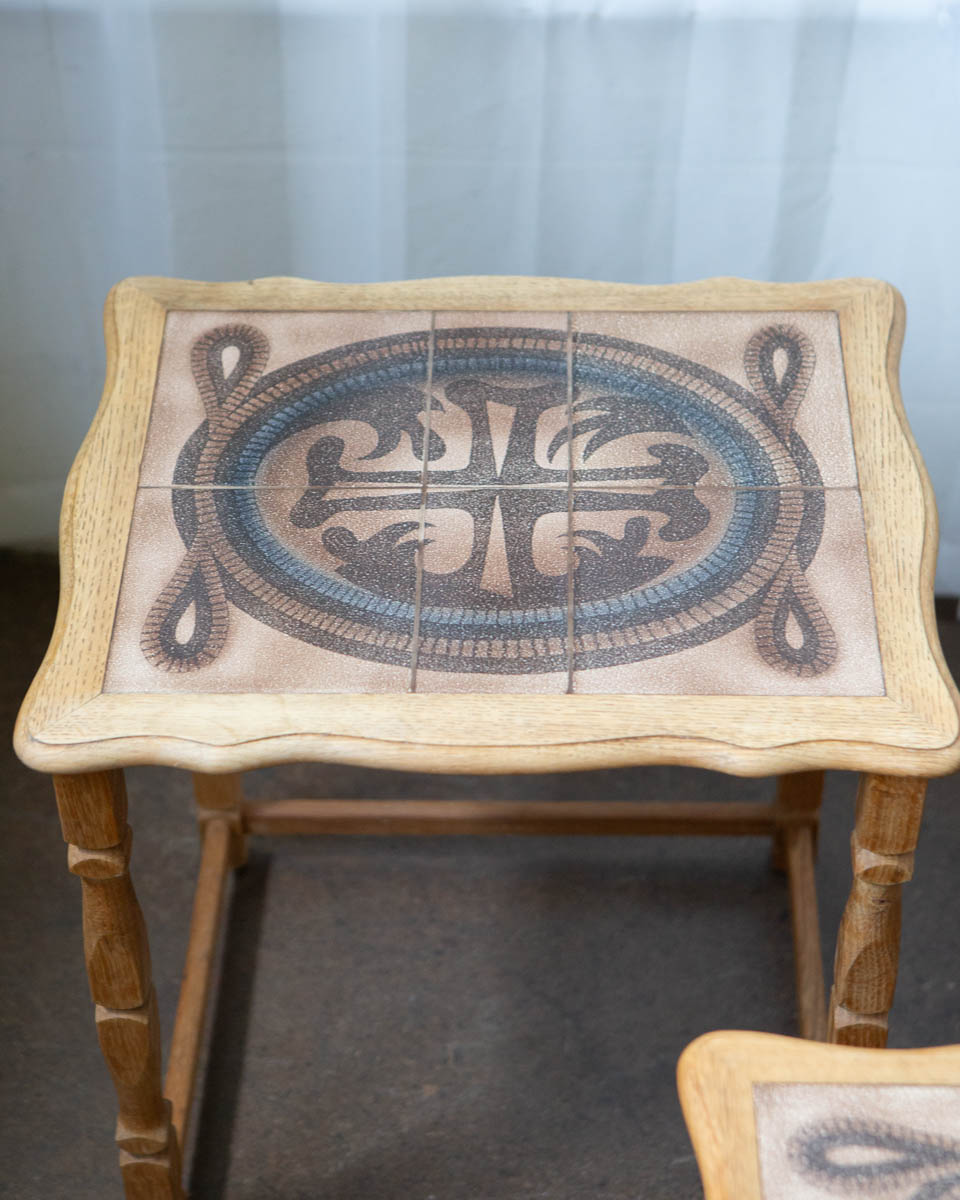 Henning Kjærnulf Danish Oak & Tile Nesting Tables — Edmund Pedersen