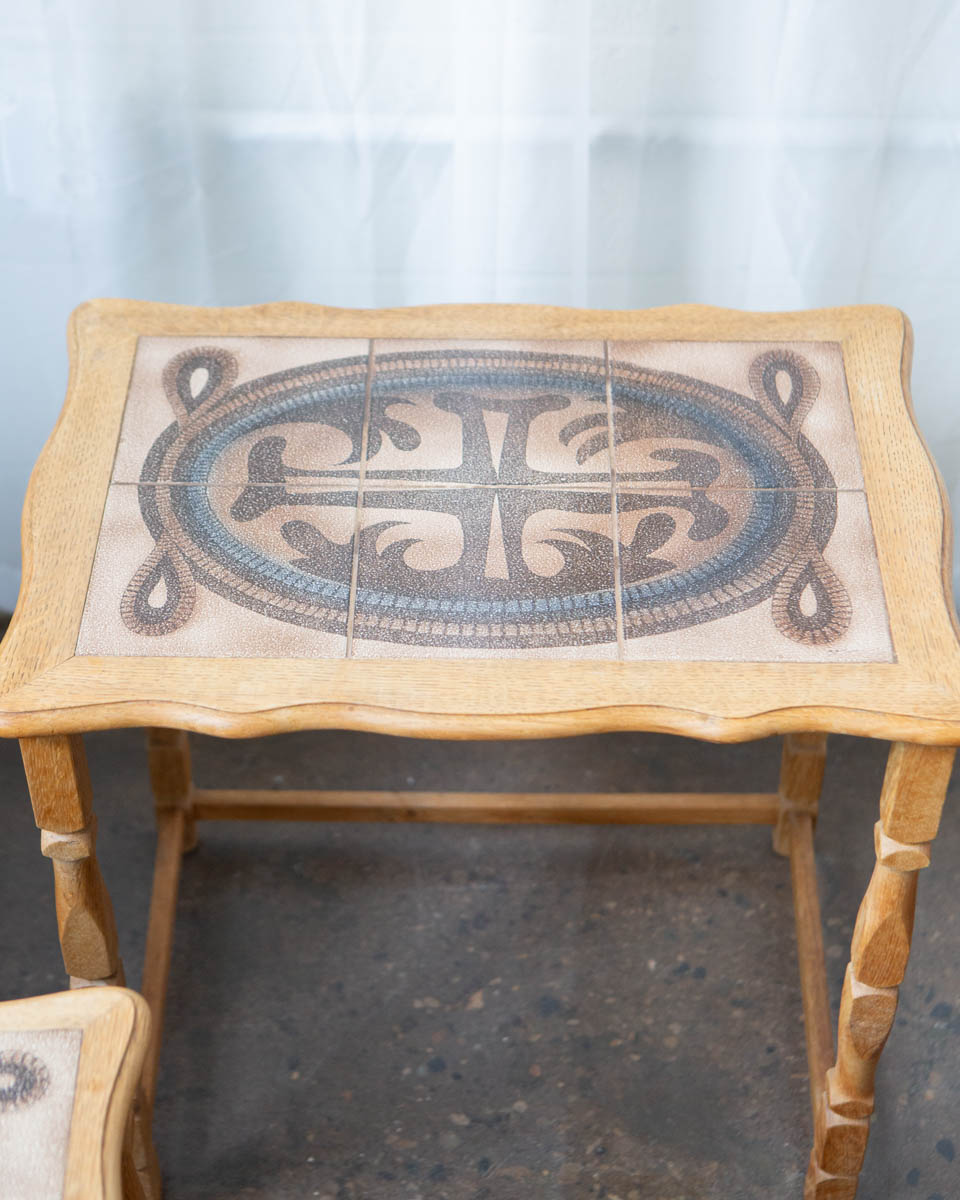 Henning Kjærnulf Danish Oak & Tile Nesting Tables — Edmund Pedersen