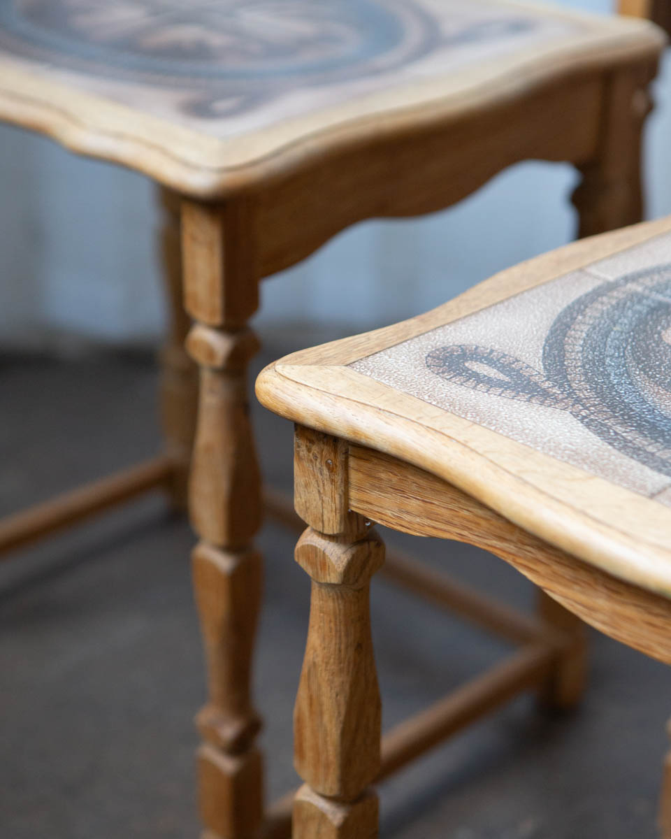Henning Kjærnulf Danish Oak & Tile Nesting Tables — Edmund Pedersen