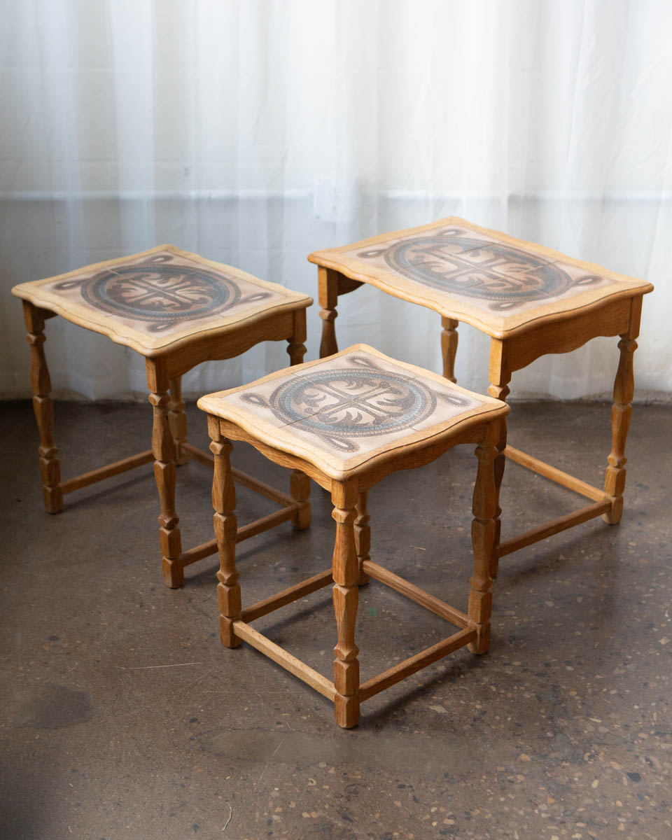 Henning Kjærnulf Danish Oak & Tile Nesting Tables — Edmund Pedersen