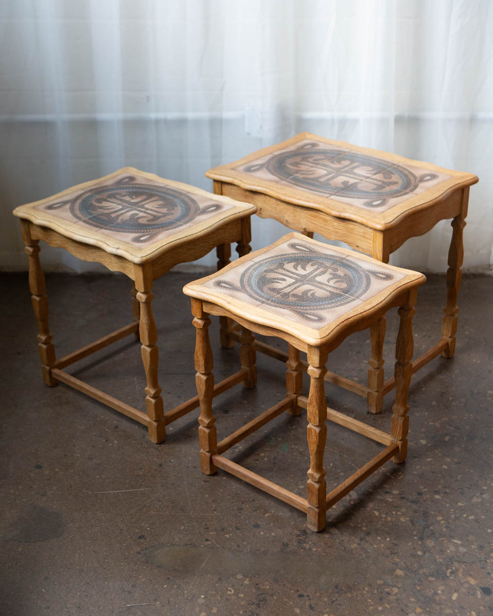 Henning Kjærnulf Danish Oak & Tile Nesting Tables — Edmund Pedersen