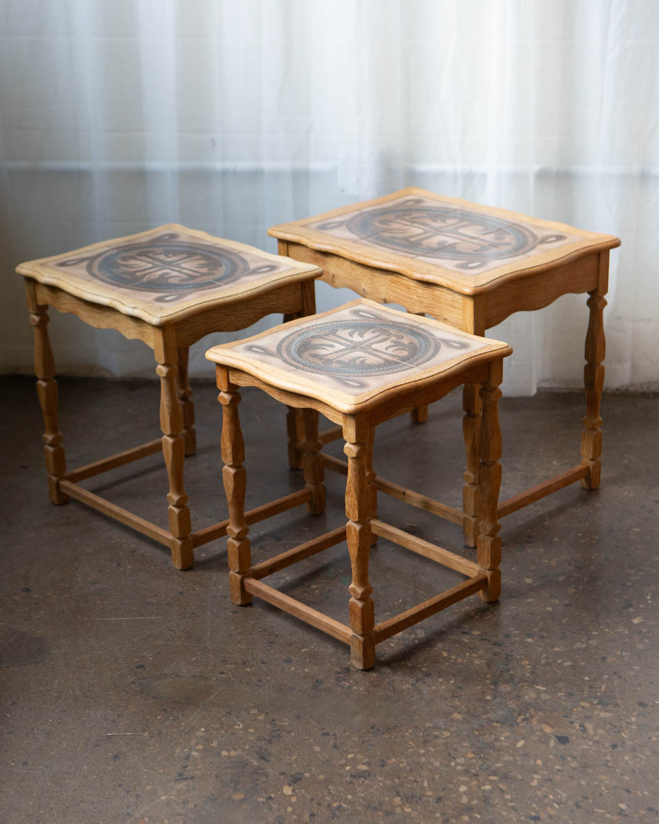 Henning Kjærnulf Danish Oak & Tile Nesting Tables — Edmund Pedersen