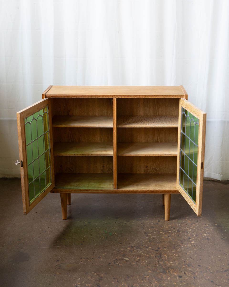Kjærnulf Style Danish Oak & Stained Glass Cabinet